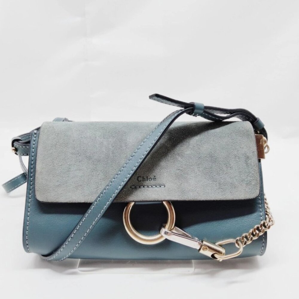 CHLOE Suede Calfskin Mini Faye Shoulder Bag Cloudy Blue